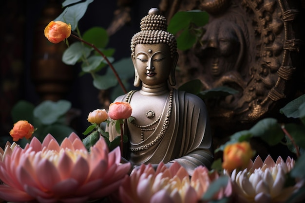 Posąg Buddy z kwiatem lotosu