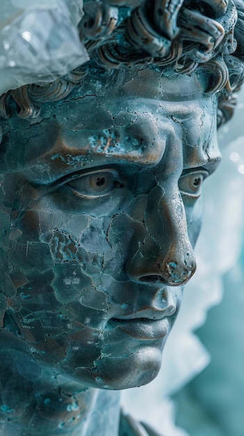 Posąg człowieka z lodem na głowie