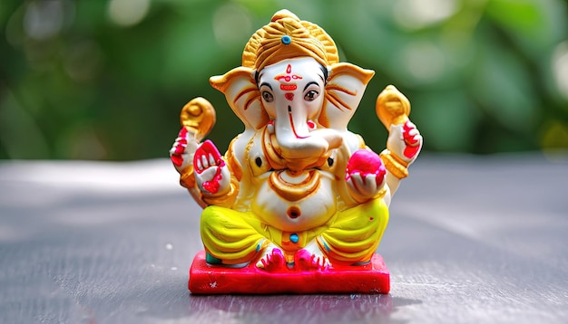 Zdjęcie posąg hinduskiego boga ganesha na kwiecie