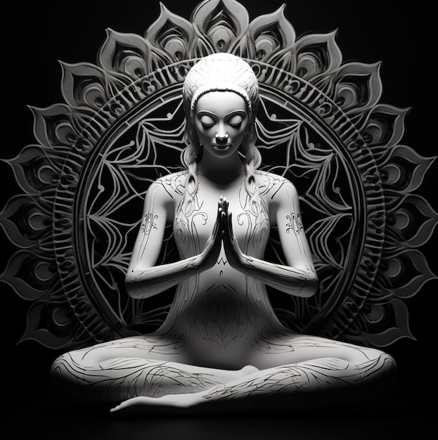 Posąg medytującego autora w pozycji lotosu