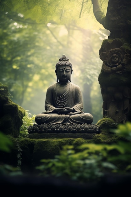 Posągi Buddy w lesie Generatywna sztuczna inteligencja