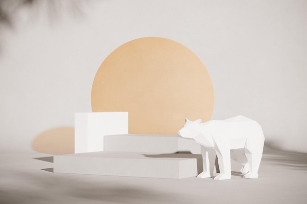 Posągi I Rzeźby Niedźwiedzia Polarnego Z Podium Na Pastelowym Tle Inna Koncepcja Pomysł Renderowania 3d