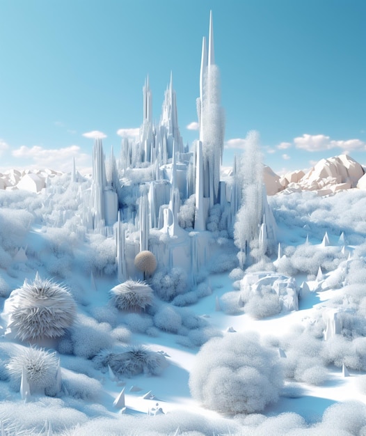 pośrodku zaśnieżonego pola generatywnego AI znajduje się bardzo duże miasto