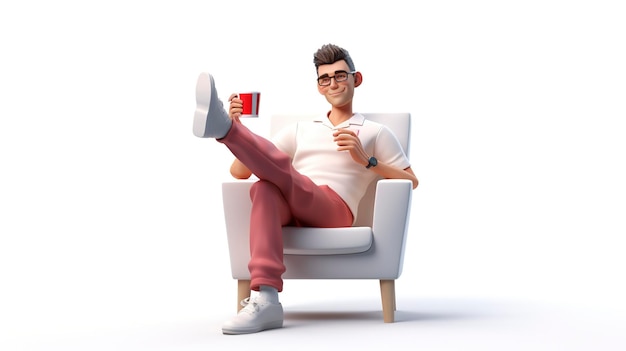Zdjęcie postać 3d relaksująca się przy porannej kawie