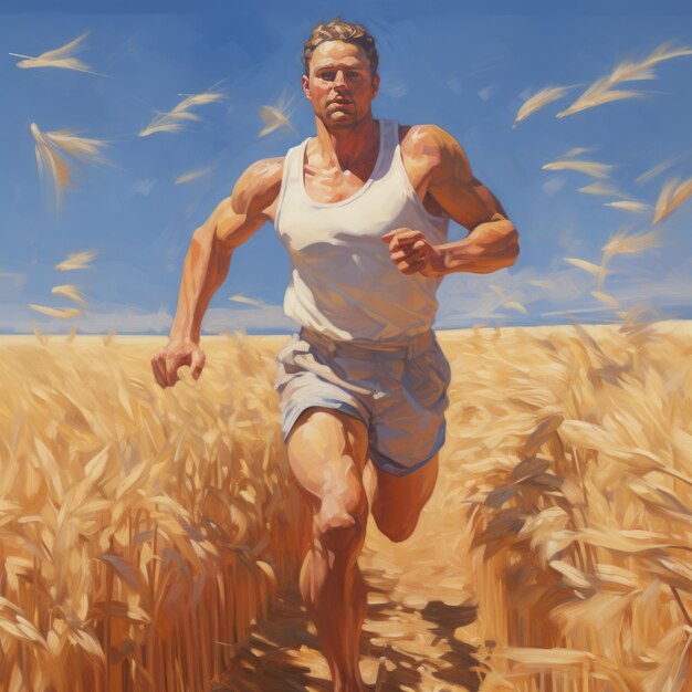Zdjęcie postać biegacza na polu ryżowym