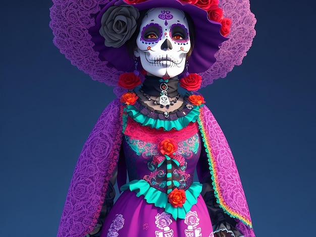 Postać Day of the Dead pięknie wykonana za pomocą Generative AI