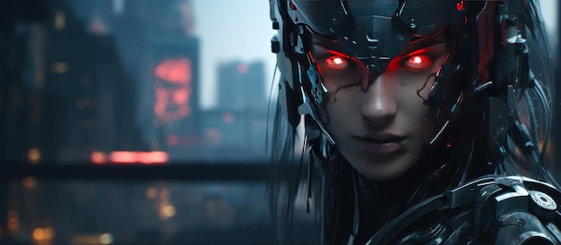 postać kobieta styl cyberpunk cyborg tło tapeta ai wygenerowany obraz