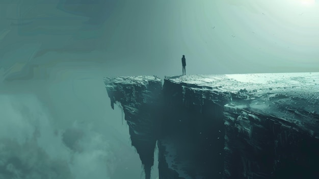 Zdjęcie postać na skraju uzależnienia od gier na krawędzi wirtualnego klifu w tajemniczej mgle