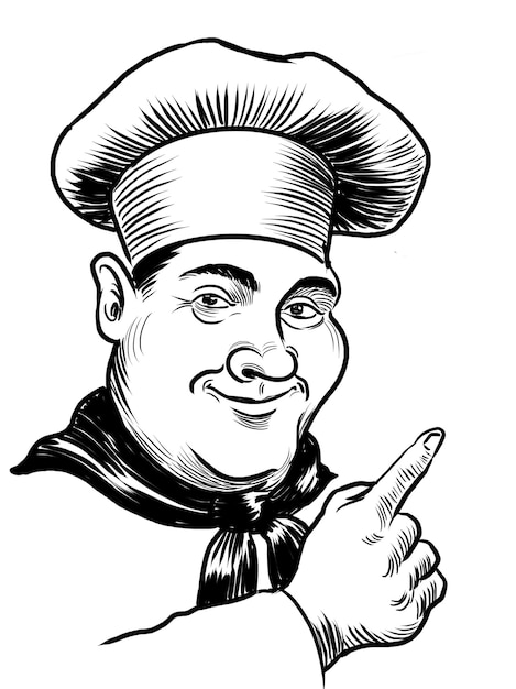 Zdjęcie postać szefa kuchni w restauracji ręcznie narysowana ilustracja czarno-biała
