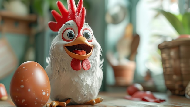 Zdjęcie postać to kurczak z jajkami ilustracja 3d