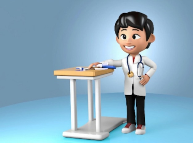 Postać z kreskówki 3D lekarz w szpitalu podczas kontroli stanu zdrowia pacjenta