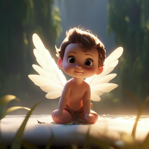 Zdjęcie postać z kreskówki anioł noworodka ze skrzydłami religii transparent tło