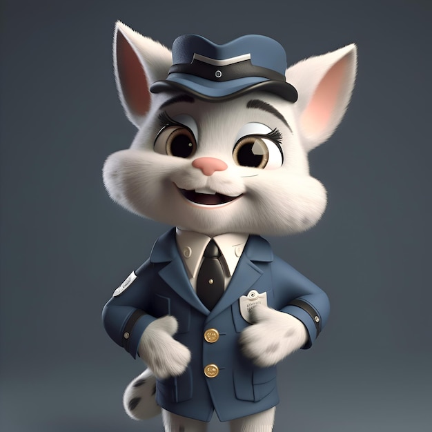Postać z kreskówki białej myszy w mundurze policyjnym z czapką