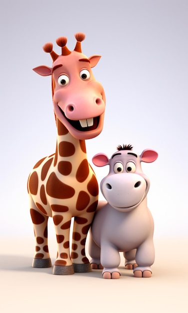 Postać z kreskówki hipopotam i żyrafa 3d