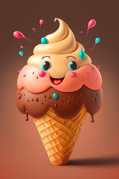 Postać z kreskówki Orange Ice Cream w Cone Generated AI