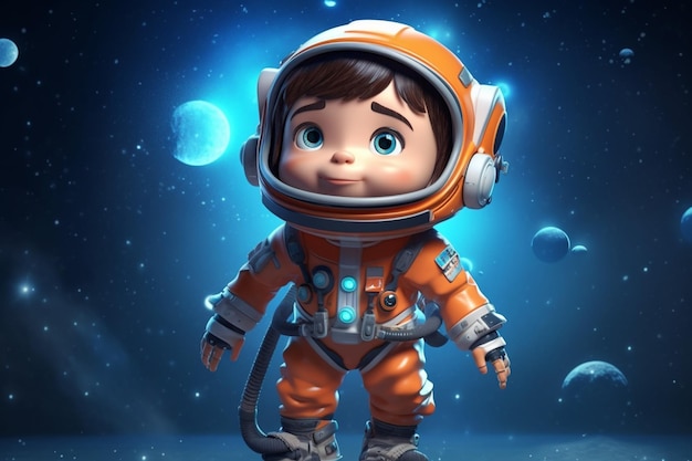 Postać z kreskówki w pomarańczowym kostiumie astronauty