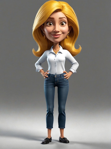 postać z kreskówki z blond włosami i niebieskimi dżinsami