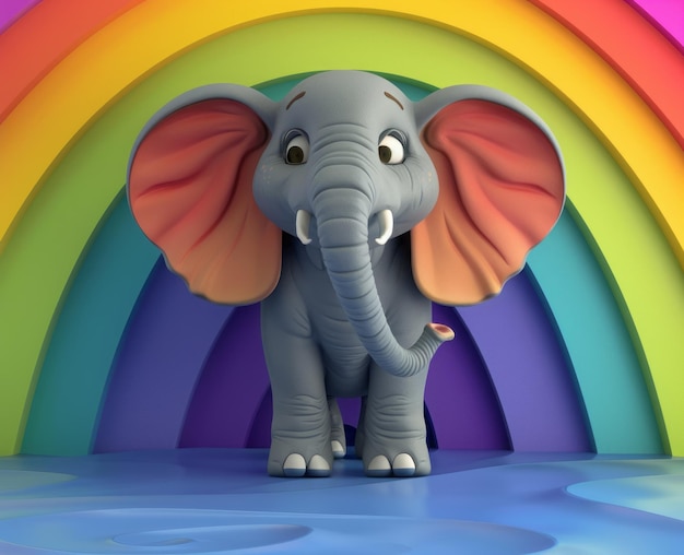 Zdjęcie postać z kreskówki z słoniem na tle tęczy