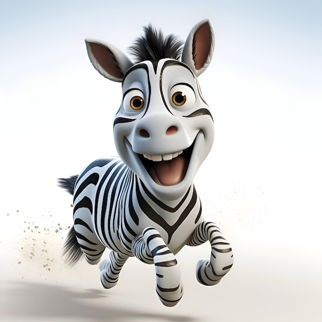 Zdjęcie postać z kreskówki zebra z szczęśliwym wyrazem twarzy ilustracja renderowania 3d