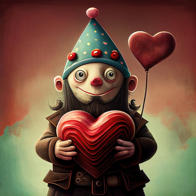postać z sercem jako kartkę z życzeniami wykonaną za pomocą Generative AI Walentynki lub koncepcja karty urodzinowej