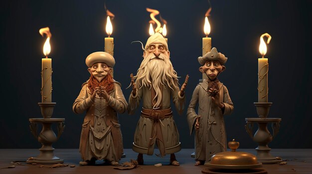 Zdjęcie postacie 3d trzymające tradycyjne świece woskowe