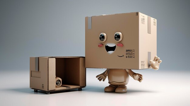 Zdjęcie postacie otwierające pudełko nowego telewizora led z uroczą twarzą