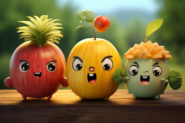 postacie owoców pochodzą z postaci z kreskówek.