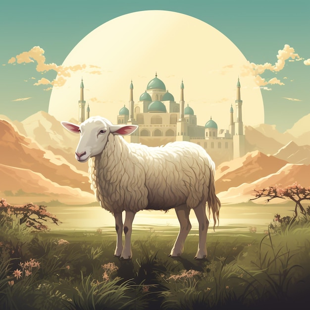 Poster alha mubarak z białymi owieczkami