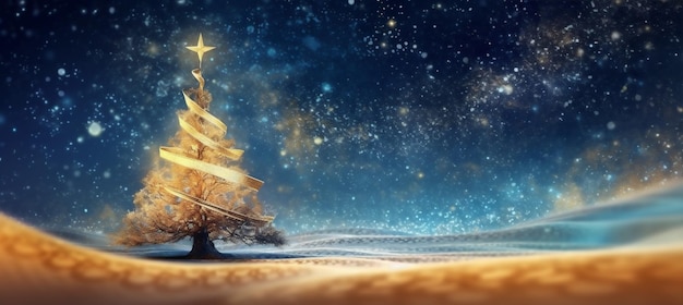 Poster dekoracji choinki, tło, Boże Narodzenie, niebieskie złoto, zabawka świąteczna, srebro, sztuczna inteligencja generatywna