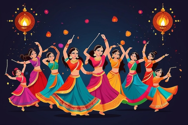 Zdjęcie poster garba night na festiwal navratri dussehra w indiach ilustracja wektorowa dziewcząt