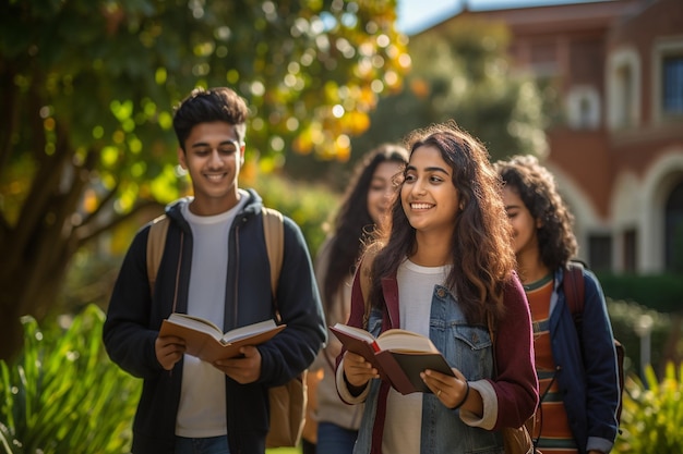 Poszukiwacze wiedzy Azjatyccy indyjscy studenci głęboko w książkach Generacyjna sztuczna inteligencja