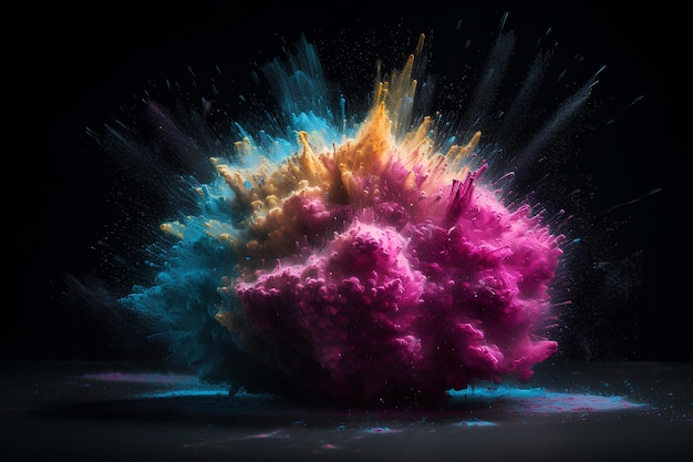 Potężna eksplozja neonowego kolorowego pyłu