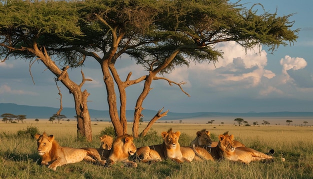 potężna scena plemienia afrykańskich lwów