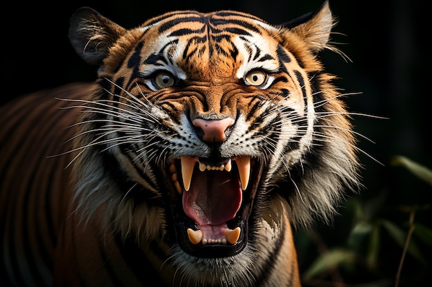 Potężny Dziki Tygrys Zbliżenie Zaciekły Król Dżungli w swoim Naturalnym Siedlisku Ai Generatywnym