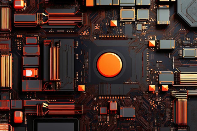 Potężny procesor komputerowy lub chip na płycie głównej Nowoczesne technologie Czerwone tło
