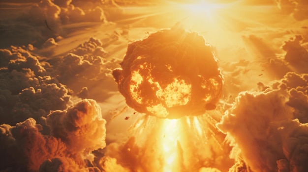 Zdjęcie potężny wybuch jądrowy uchwycony na niebie doskonały do zilustrowania wojny niszczycielskiej i niszczących skutków broni jądrowej idealny do użytku redakcyjnego i materiałów edukacyjnych