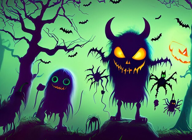 potwory w nocy Malowanie ilustracji koncepcji Halloween