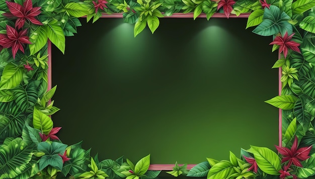 Zdjęcie powiększ tło bujne zielone liście w neonowej ramce
