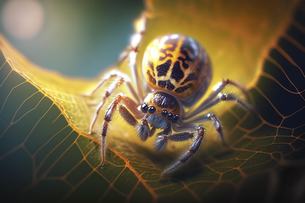 Powiększony zbliżenie realistycznej ilustracji pająka ogrodowego