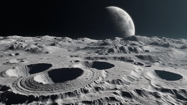 Zdjęcie powierzchnia księżyca krajobraz księżycowy generative ai