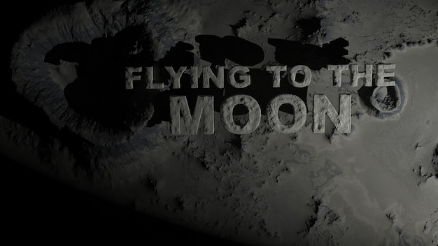 Powierzchnia księżyca z kraterami z napisem „lecąc na księżyc”