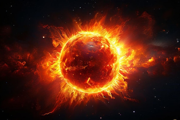 Powierzchnia Słońca z prominencjami promieniowanie słoneczne i burza magnetyczna słoneczna plazma płomienie słońce gwiazda
