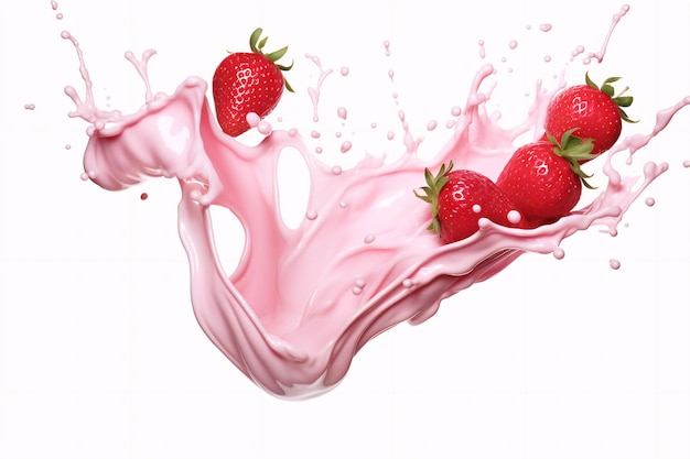 powitalny mleka lub jogurtu z truskawkami na białym tle renderowania 3d