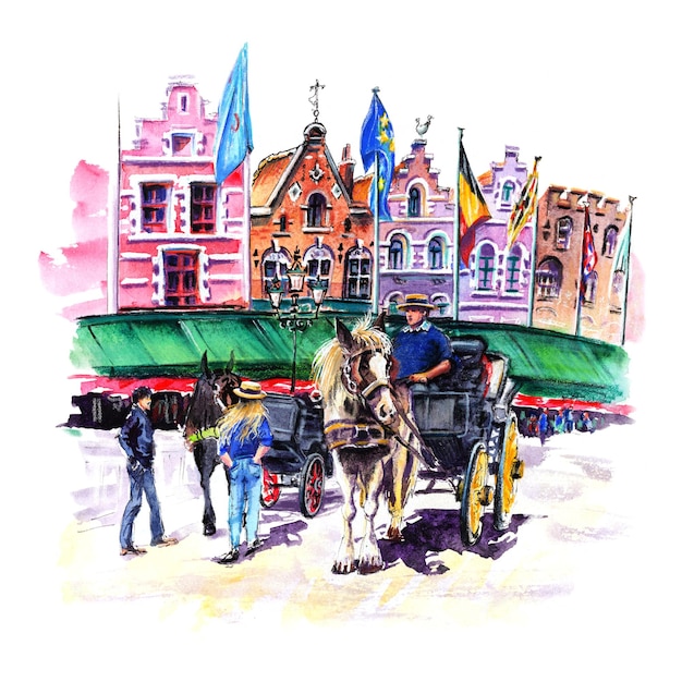 Powóz konny na placu Markt w Brugge w Belgii