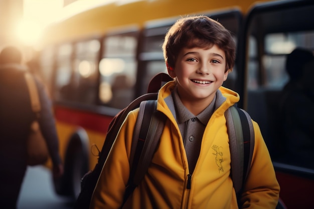 Powrót do koncepcji szkoły Portret dziecka jadącego autobusem szkolnym do szkoły