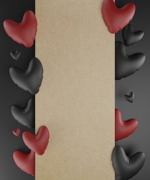 Powrót i czerwone serce 3d tło z brązowego papieru ramki 3d ilustracji