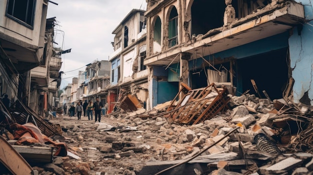 Powszechne zniszczenia po trzęsieniu ziemi w centrum miasta