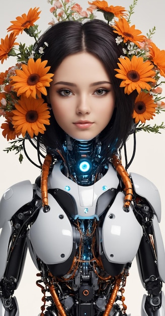 Zdjęcie poza ludzką atrakcją cyborgów w świecie technologii i ciała
