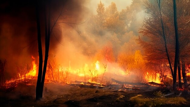 Pożar lasu z drzewami w ogniu Generacyjna sztuczna inteligencja