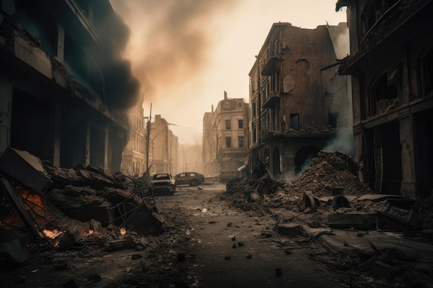 Pożar na ulicach Kalkuty Przerażająca sytuacja wojenna i dramatyczne zniszczenia w mieście Wygenerowane przez AI